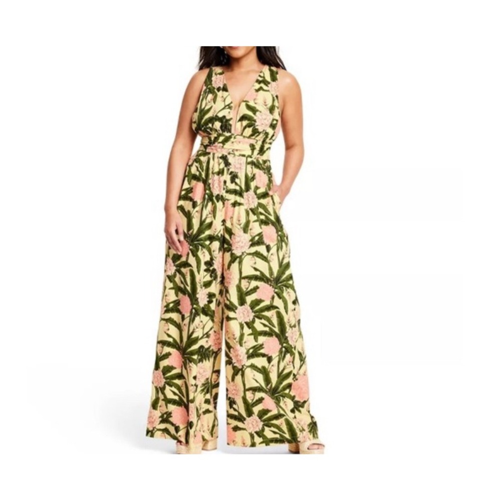Agua Bendita x Target Peony Botanical Print Jumpsuit Halter Wide Leg Size‎ Large